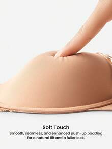 LUVLETTE Sujetador de lencería clásico con efecto push-up y encaje, con soporte para curvas y acabado liso en color nude - Camel - Ver 6