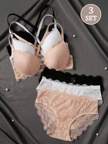 DesireSculpt 6件套性感蕾丝拼接女士内衣套装 - 彩色 - 查看 1