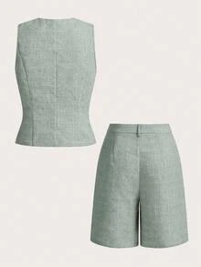 Ellevyn Women's Commuting Office Style Vest And Shorts Set - Multicolor - View 10