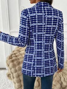 SHEIN Clasi 女士优雅格纹西装外套，百搭日常长袖西装外套，经典格纹通勤外套，秋季必备 - 藏蓝色 - 查看 2