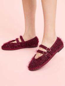 CUCCOO DOLLMOD Giày bệt Mary Jane cổ điển thoải mái dành cho nữ, màu đỏ tía, sáng bóng, thanh lịch cho Giáng sinh, tiệc Lễ Tạ ơn - Màu Đỏ Sâu - Xem 3