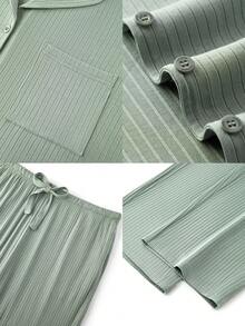 LUVLETTE 大码女士罗纹舒适100%纯棉基础经典长款睡衣家居服套装四季皆宜