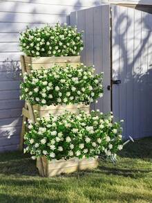 2/6Pcs 35cm/13.78" Artificial Fake Flowers, Artificial Boxwood Plants Imitation Outdoor Plastic Plants, UV Resistant Bushes, Fake Outdoor Plants For Indoor And Outdoor Decoration, Table Centerpiece Vase, Bookshelf, Bedroom, Wedding Celebration Bouquet, Outdoor Garden Decoration, Mother's Day Gift - White - View 4