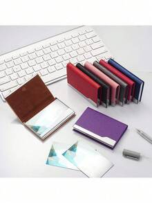 Business Card Holder Large Capacity PU Organizer Box, Portable For Office, Trade Show School Supplies, Back To School - Leather Business Card Holder - View 4