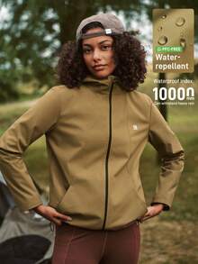 In My Nature Jaket Windbreaker Outdoor Wanita Warna Polos dengan Tudung - Coklat - View 2