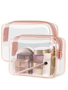 4 件套时尚简约男女通用洗漱包，防水透明化妆包，容量 1 夸脱，适合旅行，男女皆宜，可携带登机，可赠送 1/2/3 件。 - 粉色 - 查看 2