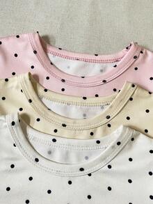 SHEIN Playful Pals 3件套女童夏季套装，女婴短袖波点休闲时尚套装 - 彩色 - 查看 2