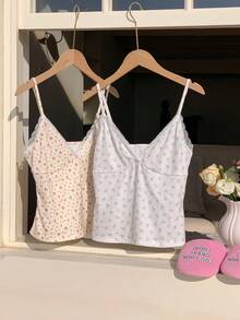 CovetEZ Women's Casual Ditsy Floral Contrast Lace Blouse, Summer - Beige - View 4