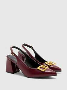 CUCCOO BIZCHIC Women's Classic Simple Burgundy Chunky Heels, Versatile For Commuting, Dating, Party, Holiday, Wedding For Christmas Valentine's Day Spring Shoes - Rose Red - View 3