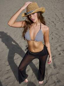 Bonvoyette Women's Vacation Beach Striped Swimsuit Set - Black and White - View 1