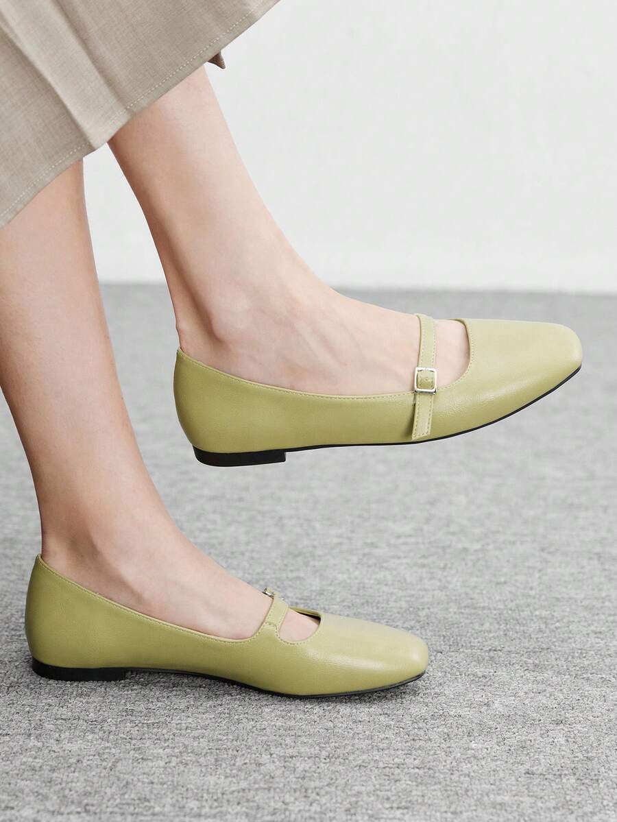 CUCCOO BIZCHIC Giày bệt mũi vuông đơn giản, màu trơn dành cho nữ - Màu xanh Bạc hà - Xem 1