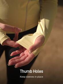 SHEIN In My Nature 女士半拉链高领短袖/长袖T恤，撞色缝线，适合徒步和露营等户外活动穿着 - 黃色 - 查看 5