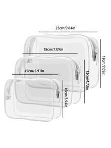 三件套男女通用防水透明化妆包，夏季度假必备，旅行必备 - 轻便多色（白色），多功能旅行拉链包，适用于女士洗漱用品和配件，旅行收纳包，化妆包 - 白色 - 查看 2