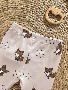 Loomiva Newborn Baby Girl Cartoon Animal Print Knit Soft Crew Neck Short Sleeve Top And Elastic Waist Pants 2-Piece Set Baby Boy Clothes Brown Newborn Boy Clothes Baby Safari Outfit Mocha Baby Clothes Neutral Baby Clothes Unisex,Kids - Multicolor - View 6