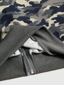 Paul Frank X ROMWE Women's Y2K Subculture Casual Fashion Street Chic Logo Rhinestone Camouflage Print Patchwork Frayed Hem Hooded Zip-Up Sweatshirt, Autumn/Winter - Green - View 5