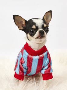 PETSIN 1 Moletom com Capuz de Flanela Estampado com Cachorro e Letras, Grosso e Quente para Animais de Estimação no Outono e Inverno, Azul e Vermelho