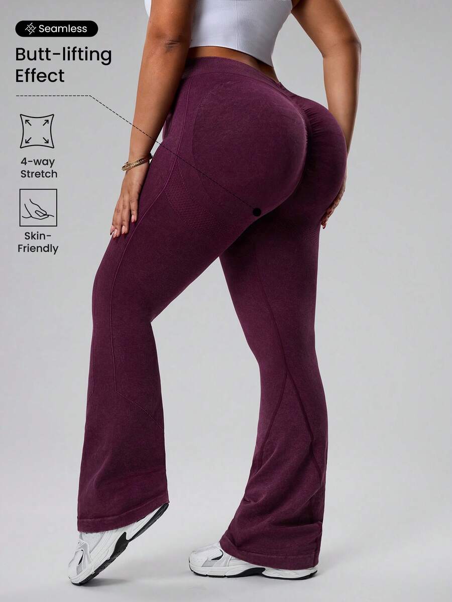 Rhythm Era Quần legging ống loe xếp ly, rách nhẹ, co giãn, thời trang, cỡ lớn. - Màu tím - Xem 1