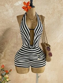 Soleia Trang phục dự tiệc cưới phong cách miền Tây thường ngày, trang phục tốt nghiệp, tiệc brunch, trang phục nữ ngày lễ Thánh Patrick, kỳ nghỉ xuân, lễ Phục sinh, lễ hội âm nhạc, bộ jumpsuit thanh lịch phong cách Bohemian nhiệt đới, cổ yếm hở lưng, đính hạt kim loại, chất liệu dệt kim loại. - Nhiều màu - Xem 4