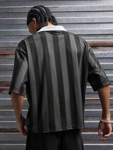 AXEPEAK 男士休闲字母条纹印花 Polo 衫 - 黑色 - 查看 2