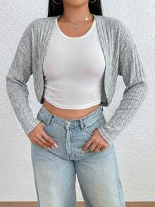 SHEIN EZwear Plus Solid Crop Black Jacket Without Tank Top - Light Grey - View 4