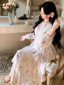 DAZY 女士印花休闲优雅A字连衣裙 - 白色 - 查看 6
