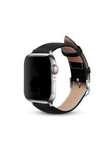 1条兼容苹果手表表带，黑色舒适柔软经典皮革表带，适用于苹果手表，超时尚男女通用设计，全球畅销新品 - 黑色 - 查看 2