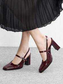CUCCOO BIZCHIC Giày cao gót mũi nhọn Mary Jane kiểu Pháp mới năm 2026, giày bít mũi cao gót dày một quai thanh lịch dành cho nữ. - Táo đỏ - Xem 4
