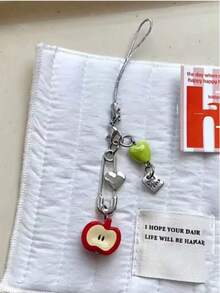 SHEIN Basic living 1 szt. Uroczy brelok do telefonu/torby w kształcie jabłka z napisem "Powodzenia", dekoracyjny wisiorek, uchwyt USB zapobiegający zgubieniu - Wielokolorowe - Zobacz 17