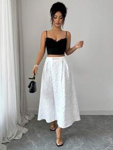 Elenzga Đầm nữ màu trắng, chất liệu jacquard họa tiết hoa, dáng xòe eo, đính cúc kim loại, thanh lịch, thích hợp làm quà sinh nhật, hẹn hò, dự tiệc, đi làm, đi học, du lịch, mùa xuân/hè. - trắng - Xem 3