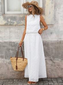 Brillora Bộ đồ ren 2 mảnh thời trang, thanh lịch, lãng mạn dành cho nữ, thích hợp cho kỳ nghỉ. - trắng - Xem 7