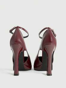 CUCCOO LuxiPop 女士尖头高跟防水厚底PU皮套脚鞋，时尚简约设计，舒适百搭，适合日常、派对和宴会穿着。 - 酒紅色 - 查看 4