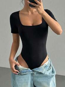 INAWLY Sexy Solid Color Backless Romper, Summer - Black - View 6