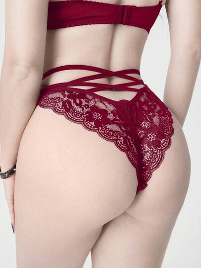 J-Fashion Y2K Sexy Hollow-Out Criss-Cross Lace Women's Thong Panties
