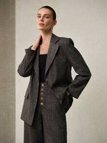 MOTF PREMIUM WOMEN'S LINEN STRIPED BLAZER, SPRING/SUMMER - Grey - View 2