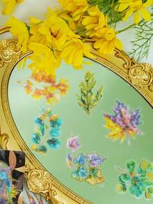 30张/套 3D金箔宠物激光贴纸，树叶和植物图案，防水贴纸，ins风，装饰 - 彩色 - 查看 6