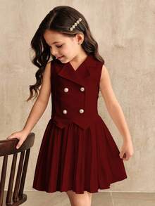 Elladie kids Young Girls Sleeveless Top & Pleated Skirt T-Shirt Set, Suitable For School, Outings And Other Occasions - Burgundy - View 3