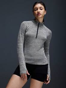 Powerista Women's Raglan Sleeve Zip-Up Half Placket Sporty Sweatshirt - Grey - View 5