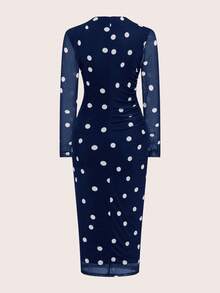 Ellevyn Đầm dệt kim lưới in họa tiết xếp ly dành cho nữ - Màu xanh hải quân - Xem 2