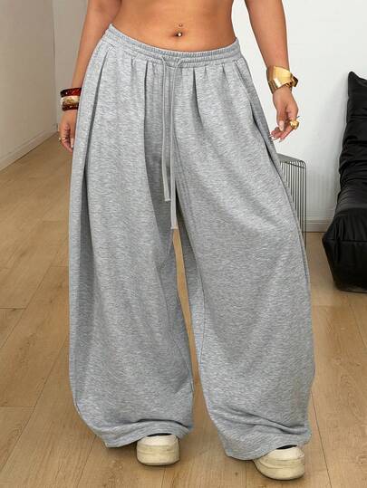Coolane 女士大码春夏街头风基本款日常穿搭外出机场休闲灰色低腰宽松香蕉裤