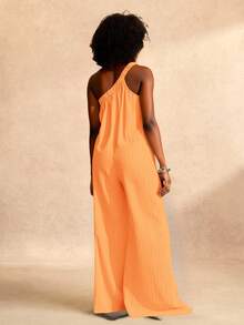 Zivah Summer New Casual All-Match Versatile Leisure Cruise Travel Beach Sunbathing Sleeveless Textured Loose Green Women Jumpsuit - Orange - View 3