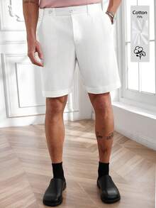 Core Aspect 男士休闲畅销短裤，ins风搭配，夏季必备单品，白色纹理面料，适合户外约会、休闲穿着，送给男友/老公的必备礼物，Y2K男士正装短裤，白色亚麻短裤，男士白色短裤，男士高尔夫短裤，男士白色短裤，白色牛仔短裤，男士短裤套装 - 白色 - 查看 4