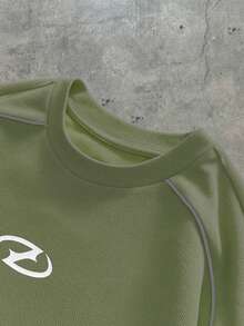 AXEPEAK 男士针织休闲宽松短袖T恤 - 綠色 - 查看 3