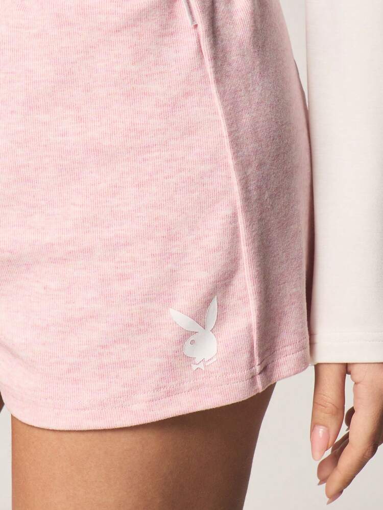 Missguided x Playboy Logo Long Sleeve Crop Top And Shorts Pajama Set Lounge Two Piece Sleepwear Outfit
