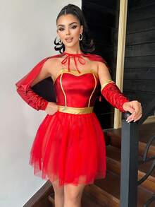 Fantasy Costume 5件套女士无钢圈文胸内裤套装（美国队） - 紅色 - 查看 4