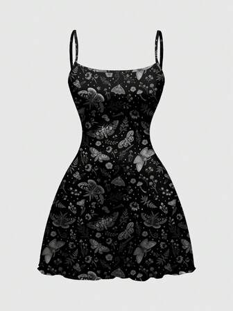 Goth Vestido mini con estampado de mariposas y flores para mujeres