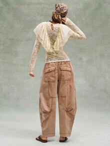 Bohemela Áo thun nữ dáng ôm vừa vặn, màu trơn, chất liệu ren, cổ chữ V, kiểu dáng thường ngày. - Màu vàng - Xem 10