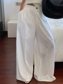 DAZY 女士宽松休闲白色阔腿裤