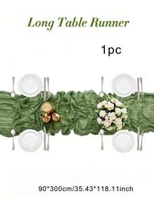 1pc Green Crinkle Cheese Cloth Table Cloth For Wedding, Bride, Birthday Party Rectangular And Round Dining Table Decor Back To School Valentine Day - Green - View 11