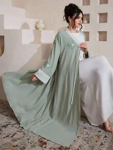 Al Najma Áo choàng Abaya nữ dáng rộng, màu trơn, thoải mái, phù hợp mọi mùa. - màu xanh lá - Xem 7