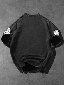 Manfinity EMRG 男士街头学院风字母印花水洗棉T恤 - 黑色 - 查看 2